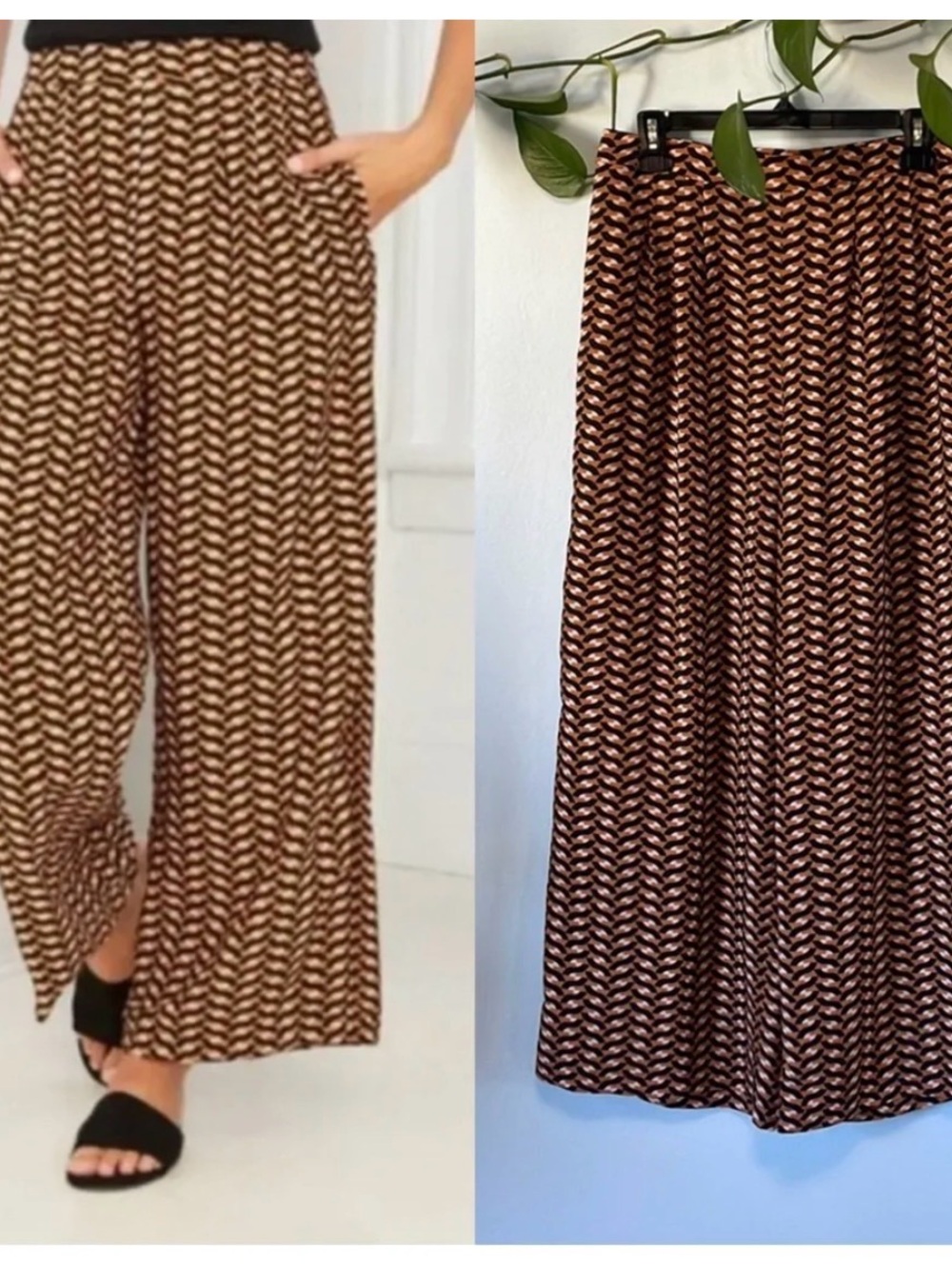 Who What Wear Geometric Print Wide Leg Pants - Brown, Black & Cream